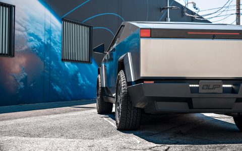 Stainless Steel Cybertruck on 22-Inch UP Forged CYBRHEX Wheels in Satin Titanium