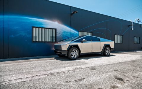 Stainless Steel Cybertruck on 22-Inch UP Forged CYBRHEX Wheels in Satin Titanium