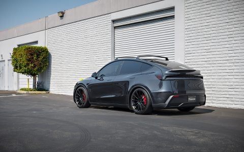Stealth Gray Tesla Model Y Juniper on 21-Inch UP Forged UP-03 Wheels in Satin Black