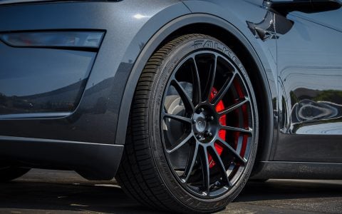 Stealth Gray Tesla Model Y Juniper on 21-Inch UP Forged UP-03 Wheels in Satin Black
