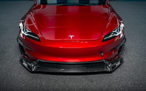 Red Rocket 2024 Tesla Model 3 Performance with Carbon Fiber Aero Kit on UP Forged UP-03 Wheels in Gloss Black