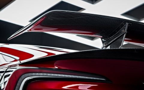 Red Rocket 2024 Tesla Model 3 Performance with Carbon Fiber Aero Kit on UP Forged UP-03 Wheels in Gloss Black