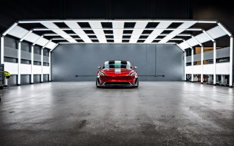 Red Rocket 2024 Tesla Model 3 Performance with Carbon Fiber Aero Kit on UP Forged UP-03 Wheels in Gloss Black