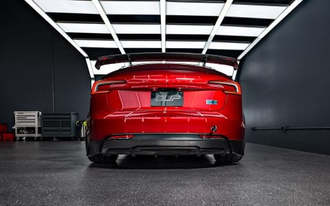 Red Rocket 2024 Tesla Model 3 Performance with Carbon Fiber Aero Kit on UP Forged UP-03 Wheels in Gloss Black