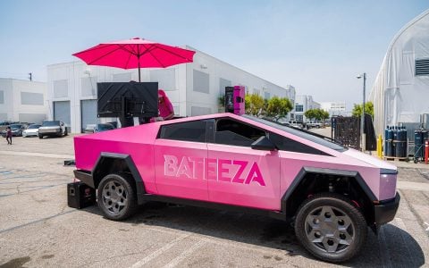 Welcoming Hundreds of Tesla Enthusiasts to Experience the Future of Tesla Customization 3 Pink Cybertruck DJ at Outside of the Unplugged Performance Open House Event August 2nd.