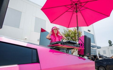 Welcoming Hundreds of Tesla Enthusiasts to Experience the Future of Tesla Customization 2 Pink Cybertruck DJ at Outside of the Unplugged Performance Open House Event August 2nd.