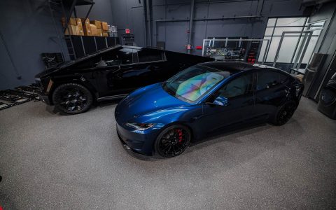 Welcoming Hundreds of Tesla Enthusiasts to Experience the Future of Tesla Customization 45 Gloss Black Wrapped Tesla Cybertruck and Excelsior Blue Tesla Model 3 Performance Highland welcome guests at the First-Ever Open House at UP Headquarters.