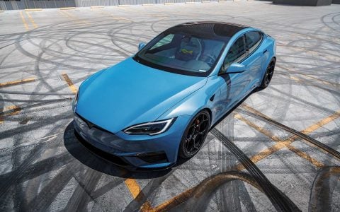 Frost Blue Metallic Tesla Model S Plaid with UP Forged UP-05 Satin Black Wheels