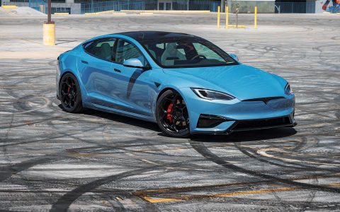 Frost Blue Metallic Tesla Model S Plaid with UP Forged UP-05 Satin Black Wheels