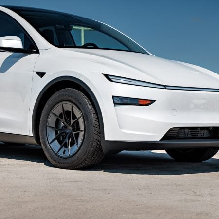 White Tesla Model Y Juniper UP Forged UP-RW Road Warrior Wheels