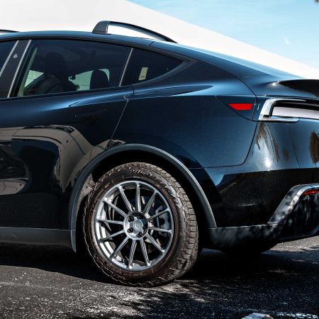Diamond Black Tesla Model Y Long Range on 19-Inch UP Forged UP-03 Wheels in Satin Titanium
