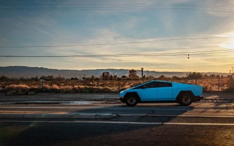 Satin Light Blue Tesla Cybertruck on 20-Inch UP Forged UP-RW Wheels in Satin Black, Satin Gunmetal Ring
