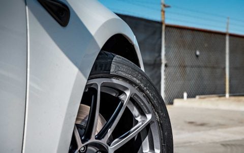 Pearl White Multi-Coat Tesla Model 3 Performance Highland UP Forged UP-03 Satin Titanium 19x9.5-35 Wheels Unplugged Performance 10