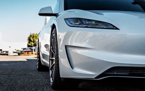 Pearl White Multi-Coat Tesla Model 3 Performance Highland UP Forged UP-03 Satin Titanium 19x9.5-35 Wheels Unplugged Performance 12