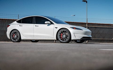 Pearl White Multi-Coat Tesla Model 3 Performance Highland UP Forged UP-03 Satin Titanium 19x9.5-35 Wheels Unplugged Performance 8