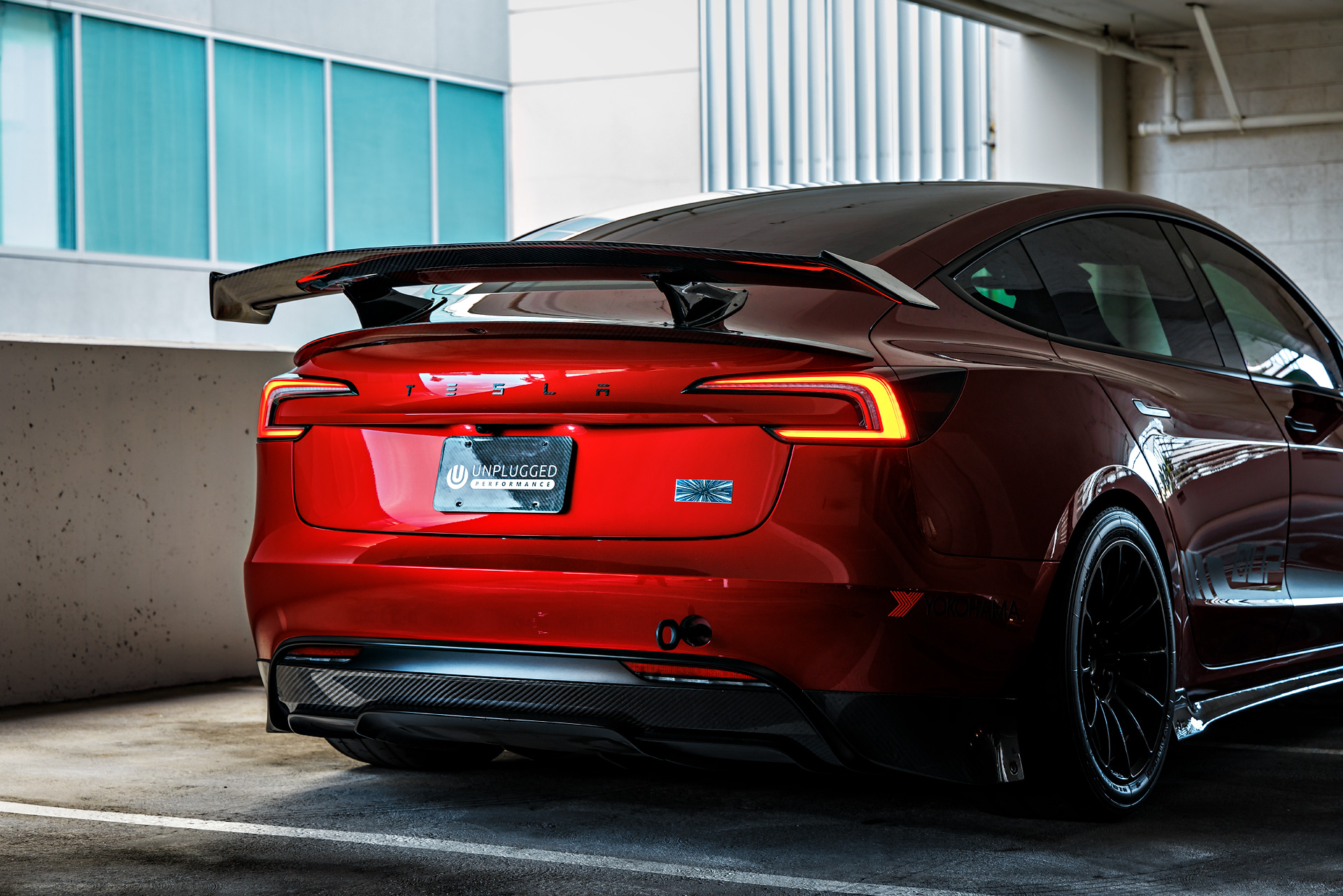 Ascension-RR Rear Carbon Fiber Wing: Functional Aero for the 2024+ Tesla Model 3 Highland 1 Gloss Black Tesla Cybertruck UP INVINCBILE Build and UP Forged UP-03 Beadlock Wheels Unplugged Performance 1920px (10)