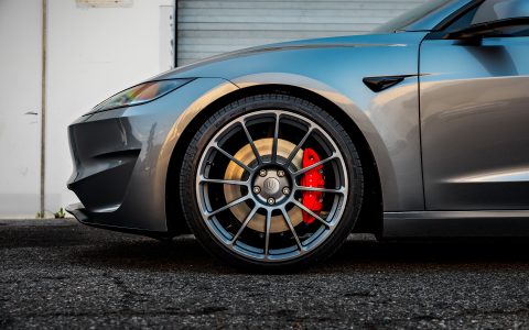 Quicksilver Tesla Model 3 Performance on 20-Inch UP Forged UP-03 Wheels in Satin Titanium 1