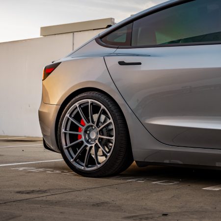 Quicksilver Tesla Model 3 Performance on 20-Inch UP Forged UP-03 Wheels in Satin Titanium