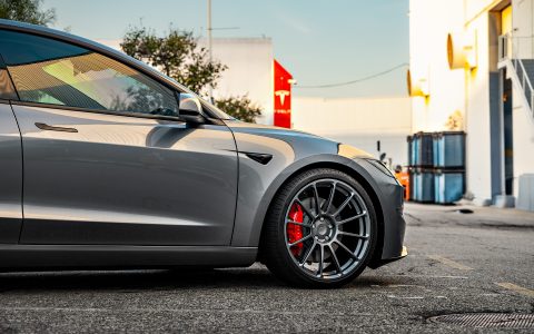 Quicksilver Tesla Model 3 Performance on 20-Inch UP Forged UP-03 Wheels in Satin Titanium 5