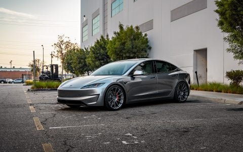 Quicksilver Tesla Model 3 Performance on 20-Inch UP Forged UP-03 Wheels in Satin Titanium 7