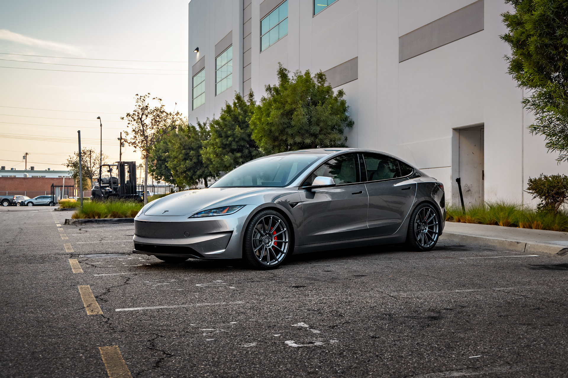 Quicksilver Tesla Model 3 Performance on 20-Inch UP Forged UP-03 Wheels in Satin Titanium