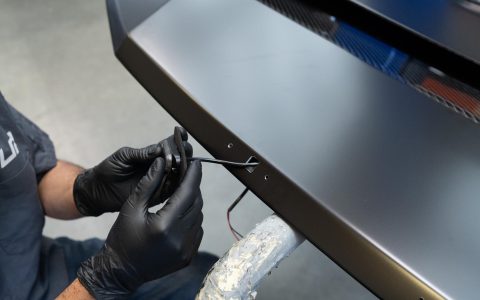 Tesla Cybertruck UP INVINCIBLE CARBON FIBER HOOD SYSTEM WITH 50” LED LIGHT BAR - Installation-3