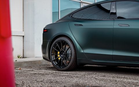 Dark Sage 2026 Tesla Model S with UP Forged UP-03 Gloss Black Wheels