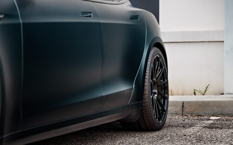 Dark Sage 2026 Tesla Model S with UP Forged UP-03 Gloss Black Wheels