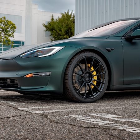 Dark Sage 2026 Tesla Model S with UP Forged UP-03 Gloss Black Wheels