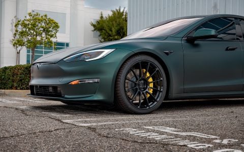 Dark Sage 2026 Tesla Model S with UP Forged UP-03 Gloss Black Wheels
