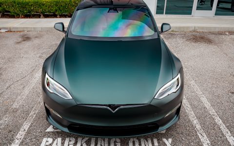 Dark Sage 2026 Tesla Model S with UP Forged UP-03 Gloss Black Wheels