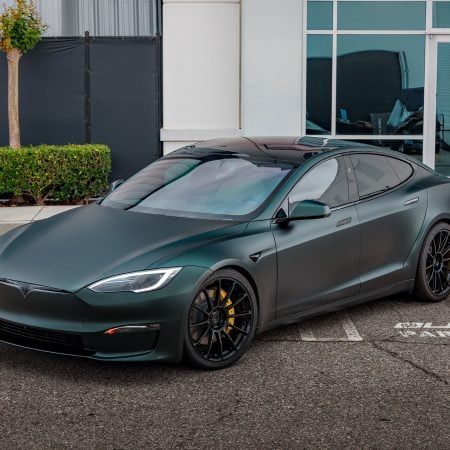 Dark Sage 2026 Tesla Model S with UP Forged UP-03 Gloss Black Wheels