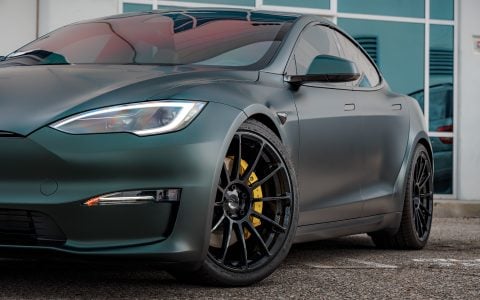 Dark Sage 2026 Tesla Model S with UP Forged UP-03 Gloss Black Wheels