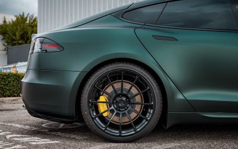 Dark Sage 2026 Tesla Model S with UP Forged UP-03 Gloss Black Wheels