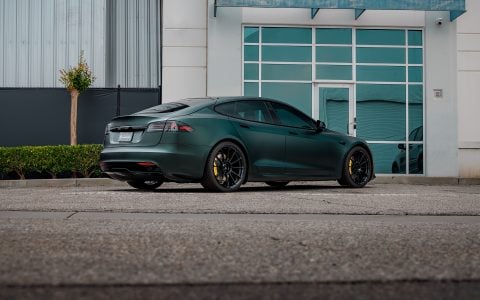 Dark Sage 2026 Tesla Model S with UP Forged UP-03 Gloss Black Wheels