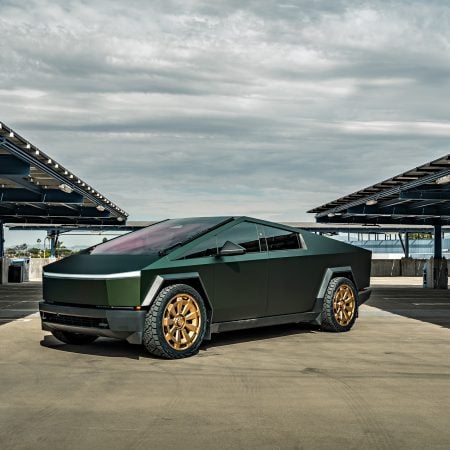 Dark Green Tesla Cybertruck on 24-Inch Satin Bronze UP Forged CYBRNOVA Wheels