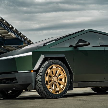Dark Green Tesla Cybertruck on 24-Inch Satin Bronze UP Forged CYBRNOVA Wheels