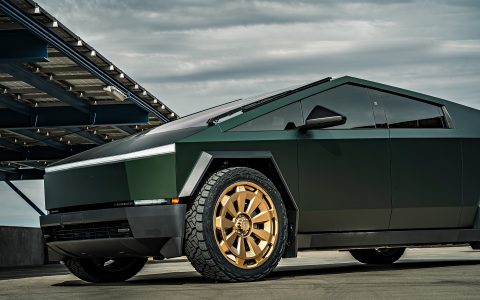Dark Green Tesla Cybertruck on 24-Inch Satin Bronze UP Forged CYBRNOVA Wheels