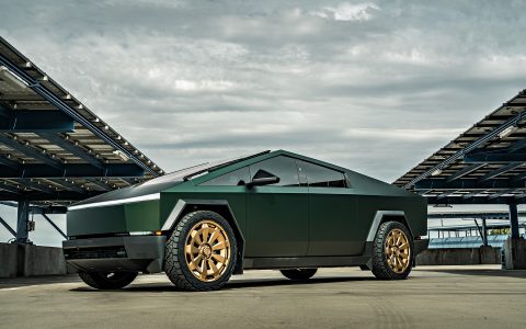 Dark Green Tesla Cybertruck on 24-Inch Satin Bronze UP Forged CYBRNOVA Wheels