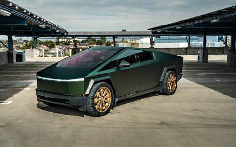 Dark Green Tesla Cybertruck on 24-Inch Satin Bronze UP Forged CYBRNOVA Wheels