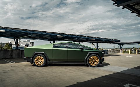 Dark Green Tesla Cybertruck on 24-Inch Satin Bronze UP Forged CYBRNOVA Wheels