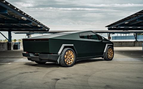 Dark Green Tesla Cybertruck on 24-Inch Satin Bronze UP Forged CYBRNOVA Wheels