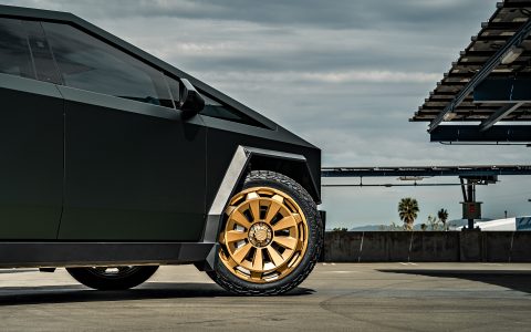 Dark Green Tesla Cybertruck on 24-Inch Satin Bronze UP Forged CYBRNOVA Wheels