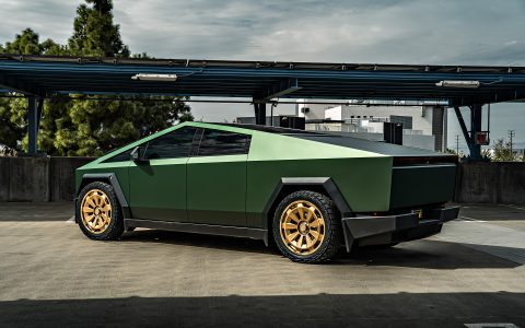 Dark Green Tesla Cybertruck on 24-Inch Satin Bronze UP Forged CYBRNOVA Wheels