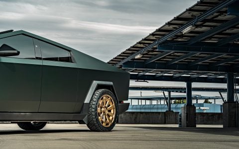 Dark Green Tesla Cybertruck on 24-Inch Satin Bronze UP Forged CYBRNOVA Wheels