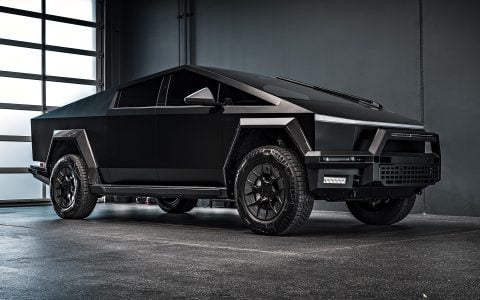 Satin Black Tesla Cybertruck on 20-Inch Satin Black UP Forged UP-RW Wheels 9 Satin Black Tesla Cybertruck on 20-Inch Satin Black UP Forged UP-RW Wheels