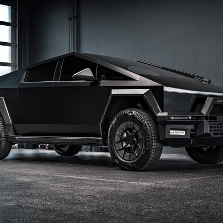 Satin Black Tesla Cybertruck on 20-Inch Satin Black UP Forged UP-RW Wheels