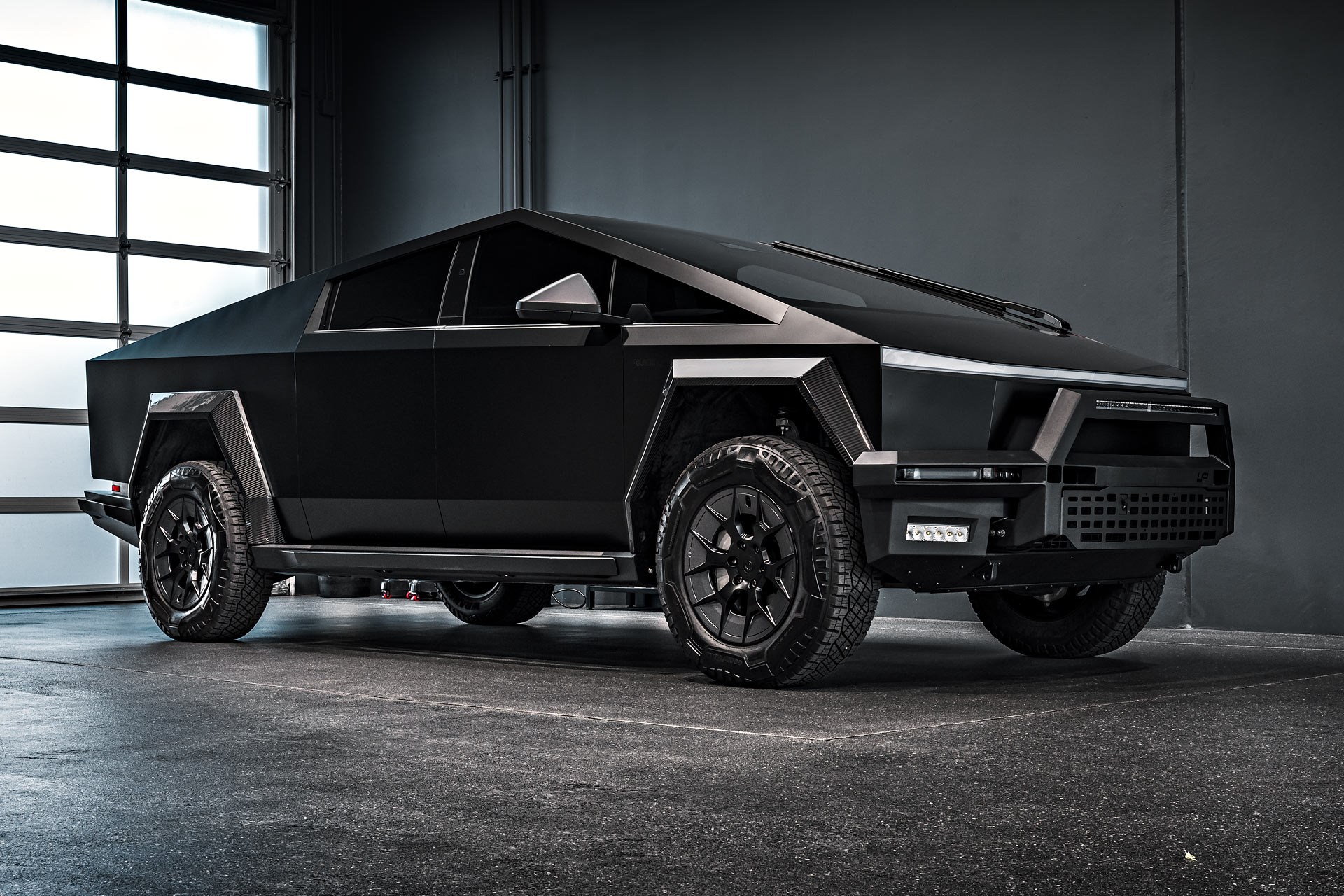 Satin Black Tesla Cybertruck on 20-Inch Satin Black UP Forged UP-RW Wheels