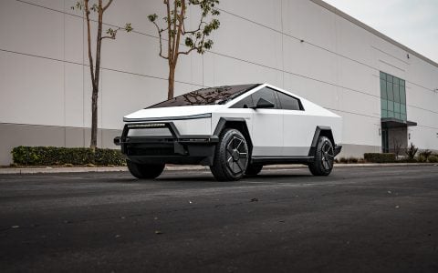 White Tesla Cybertruck with UP INVINCIBLE Steel Front Bull Bar and Rock Sliders