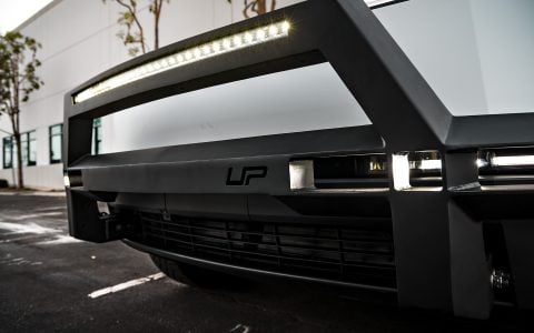 White Tesla Cybertruck with UP INVINCIBLE Steel Front Bull Bar and Rock Sliders 8 White Tesla Cybertruck with UP INVINCIBLE Steel Front Bull Bar and Rock Sliders